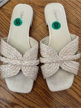 Calvin Klein Braided Cream Slide Mules